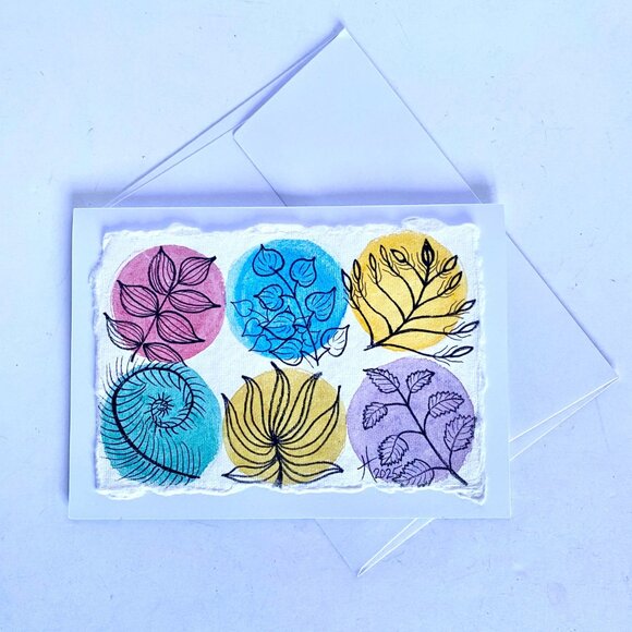 Watercolor Dots Leaves Original Art Handmade 5x7in Blank Greeting Card Envelope - Picture 4 of 4